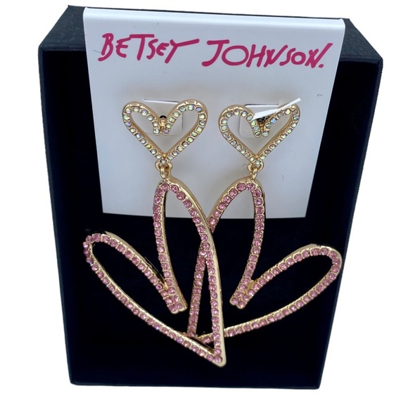 NWT BETSEY JOHNSOM drop dangling Heart earrings with Aurora borealis rhinestones - Picture 5 of 6
